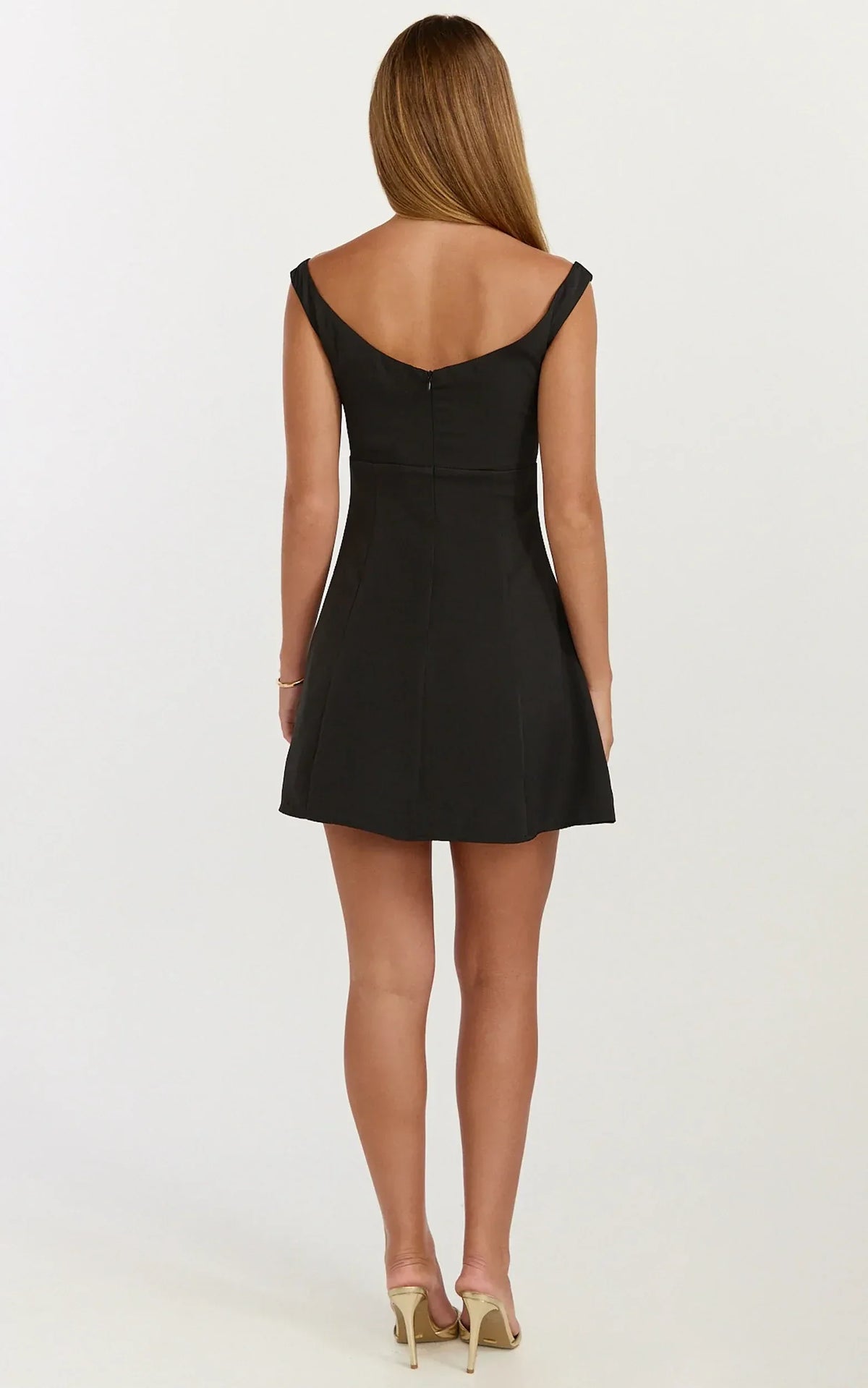 Black Off‑Shoulder Fit And Flare Mini Homecoming Dresses