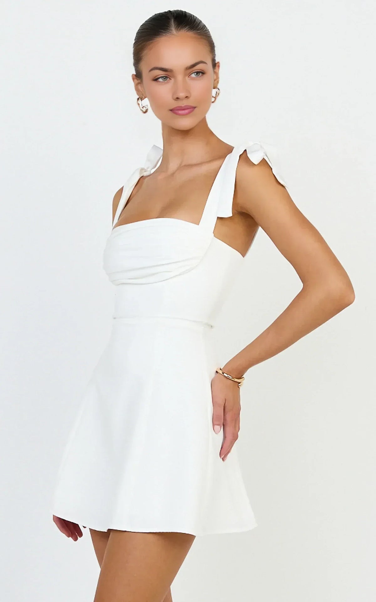 White Tie Strap Draped Bust A‑Line Mini Homecoming Dresses