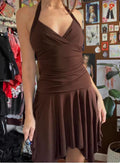 Halter Sleeveless Open Back Draped Mini Homecoming Dress - Chloe Dress