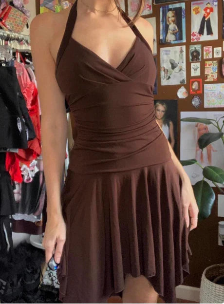 Halter Sleeveless Open Back Draped Mini Homecoming Dress - Chloe Dress