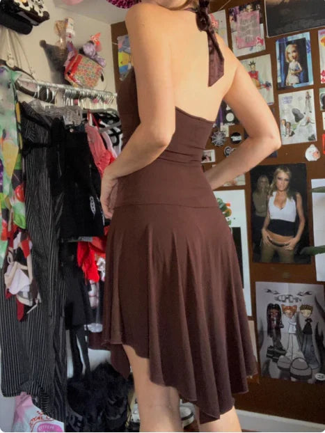 Halter Sleeveless Open Back Draped Mini Homecoming Dress - Chloe Dress