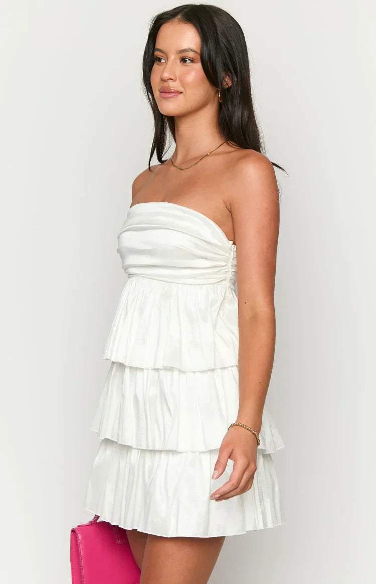 A-Line Strapless Satin Sleeveless Backless Mini Homecoming Dress - Chloe Dress