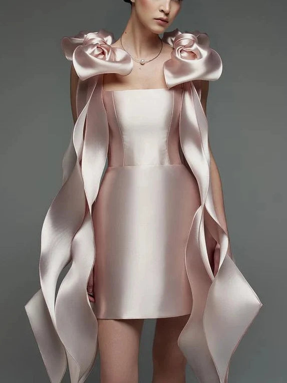 Sheath Square Neck Satin Sleeveless Ruffled Mini Homecoming Dress - Chloe Dress