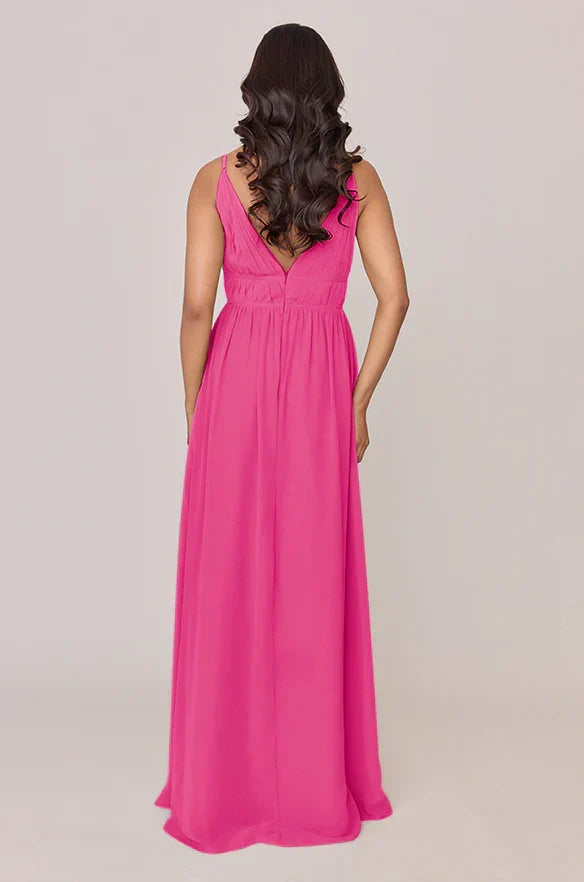 Empire Waist V-Neck Chiffon Wedding Gown - Chloe Dress