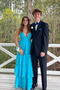 A-Line Halter Chiffon Ruffled Floor-Length Prom Dress - Chloe Dress