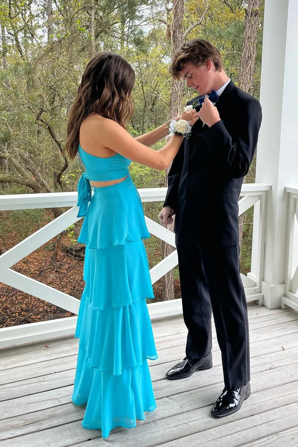 A-Line Halter Chiffon Ruffled Floor-Length Prom Dress - Chloe Dress