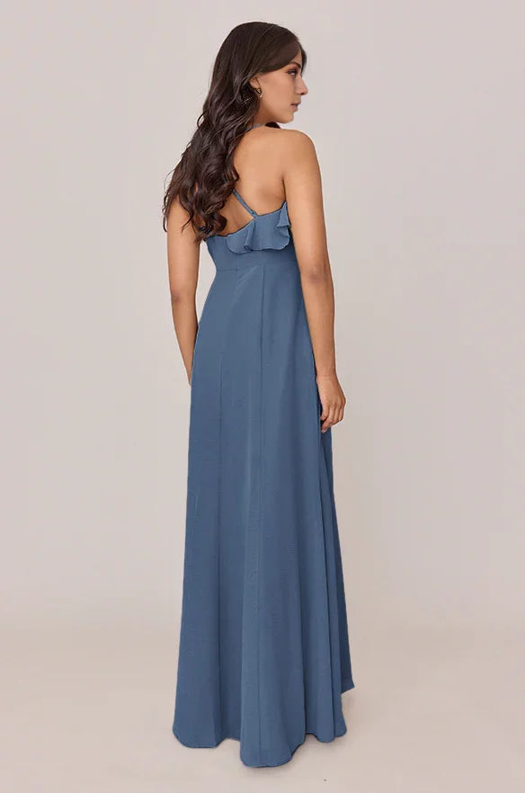 A-Line V-Neck Chiffon High Slit Floor-Length Wedding Dress - Chloe Dress