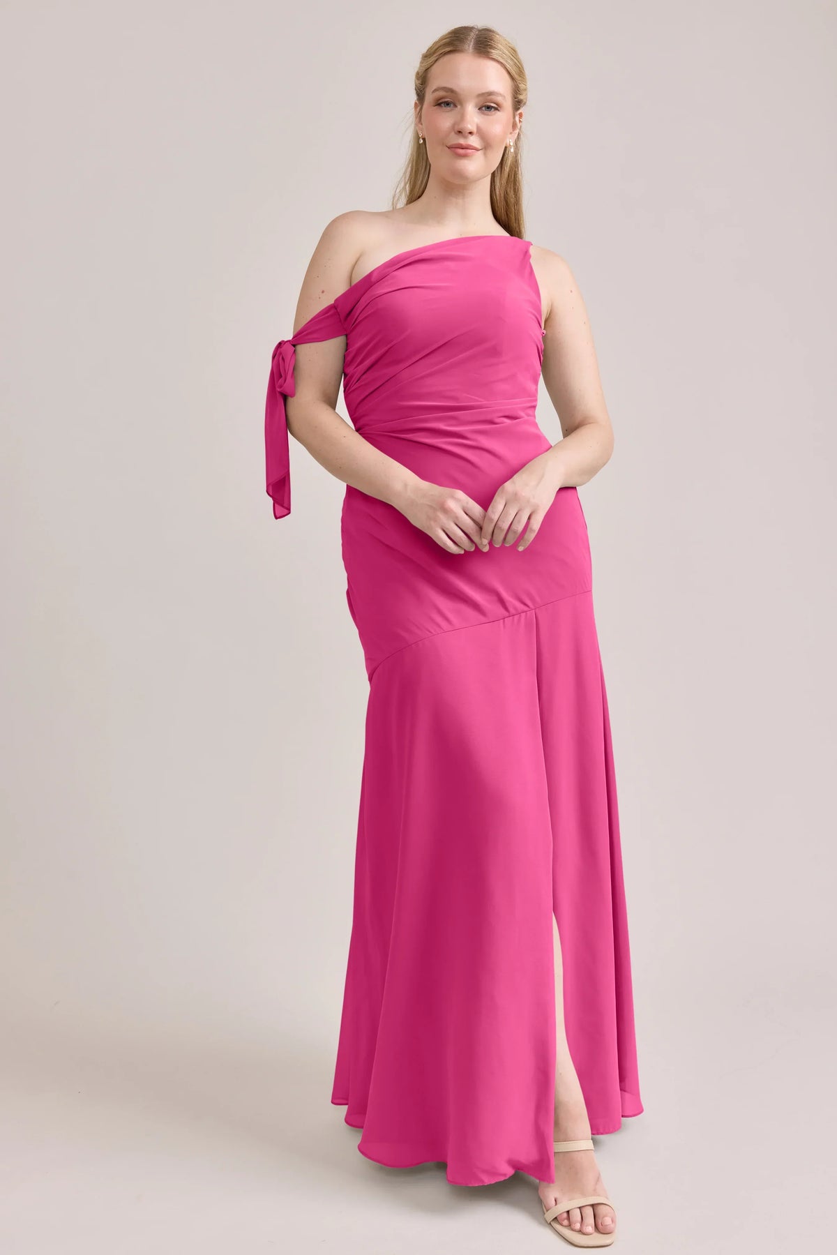 One-Shoulder Chiffon High Slit Wedding Gown - Chloe Dress