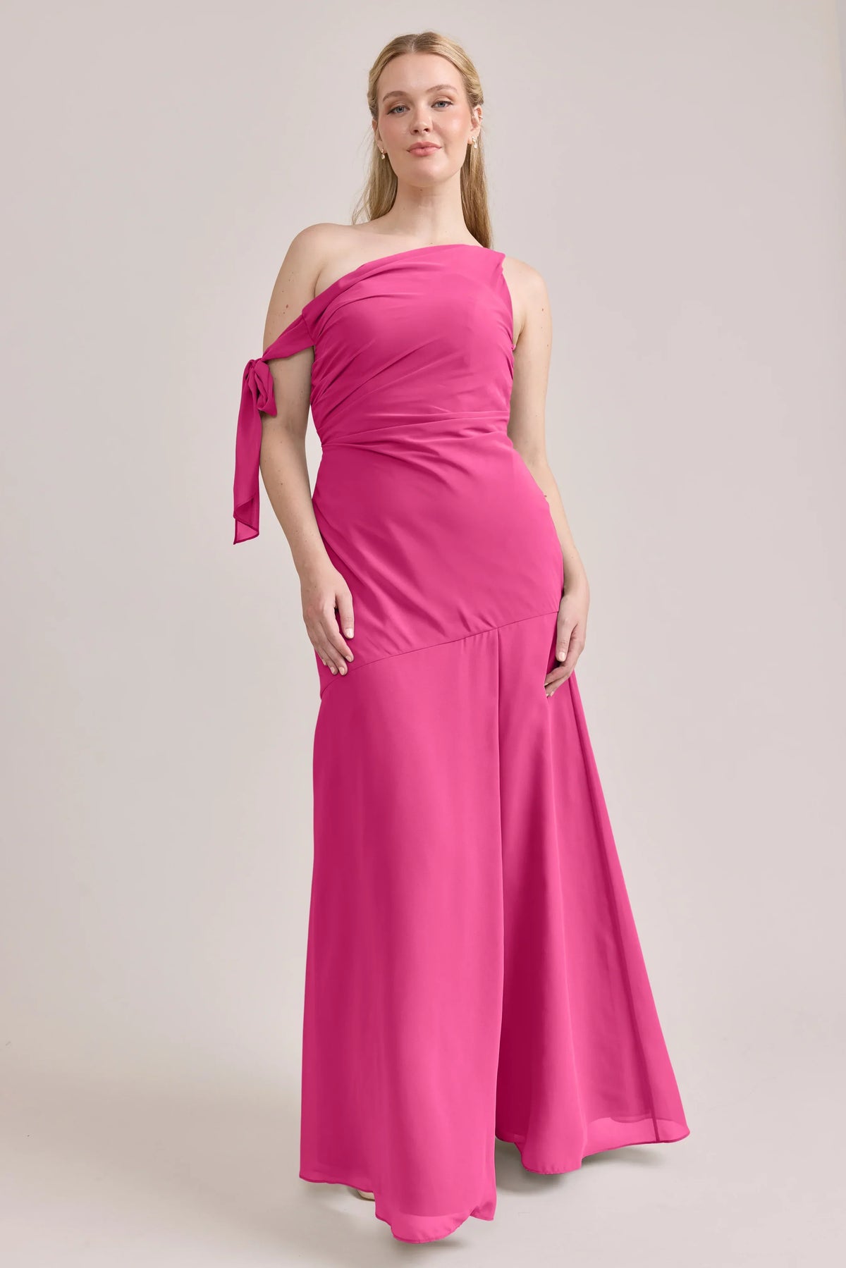 One-Shoulder Chiffon High Slit Wedding Gown - Chloe Dress