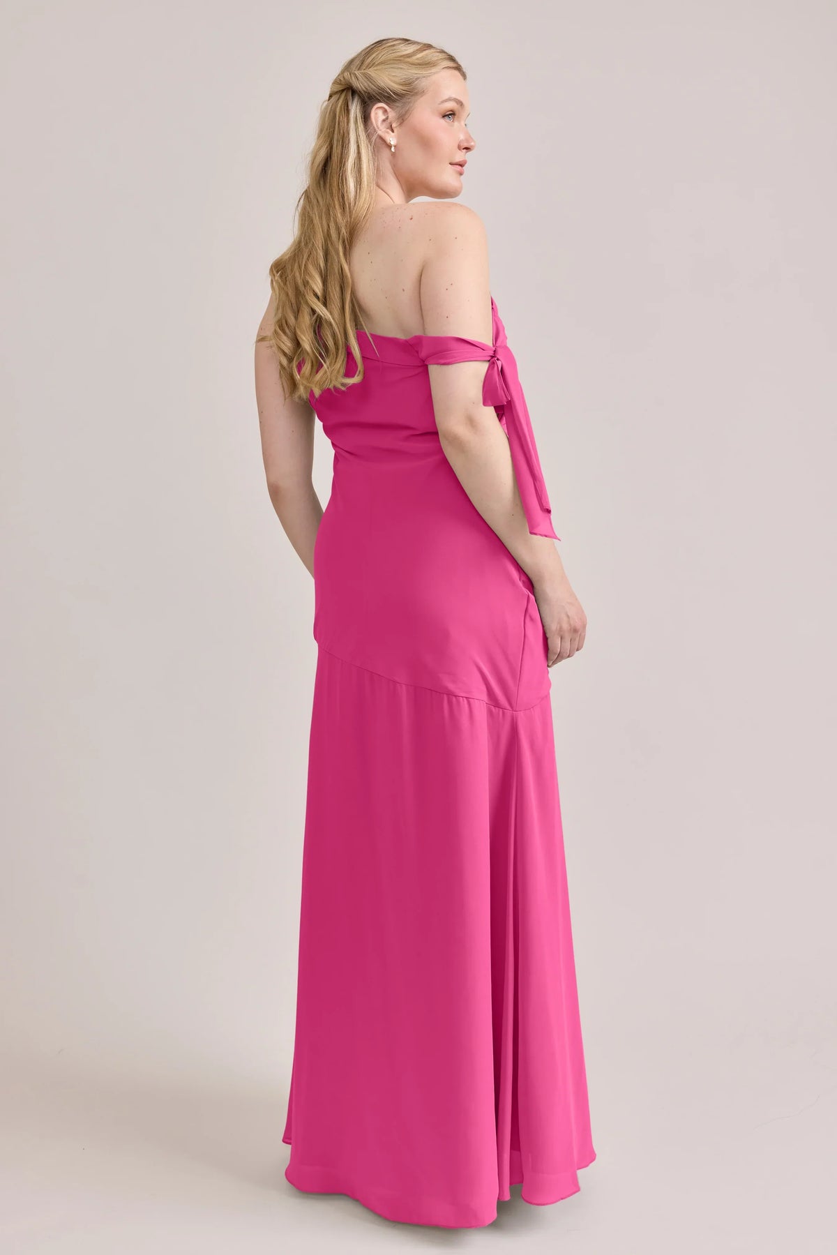One-Shoulder Chiffon High Slit Wedding Gown - Chloe Dress