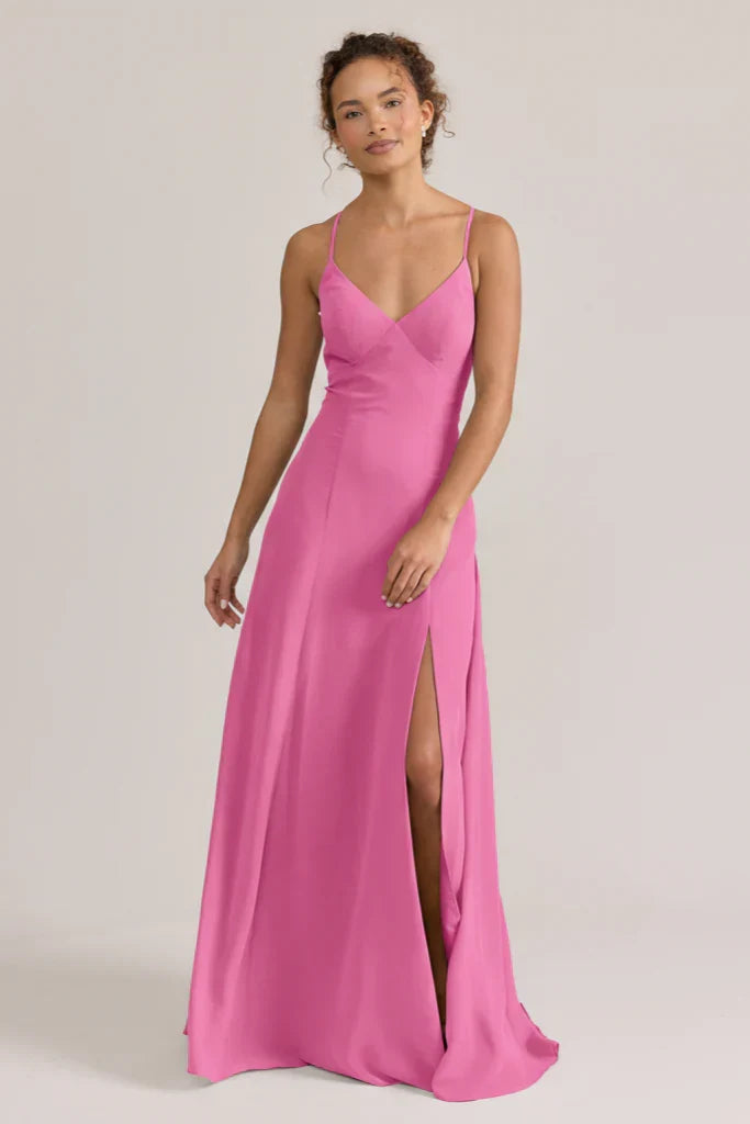 V-Neck Chiffon High Slit Wedding Gown - Chloe Dress