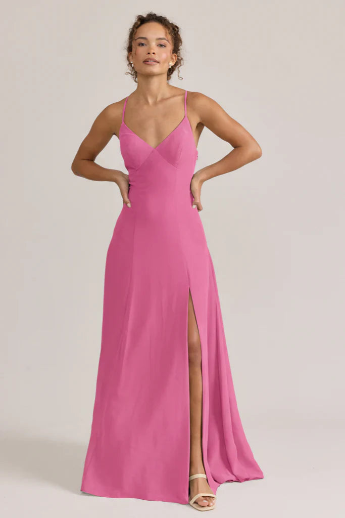 V-Neck Chiffon High Slit Wedding Gown - Chloe Dress