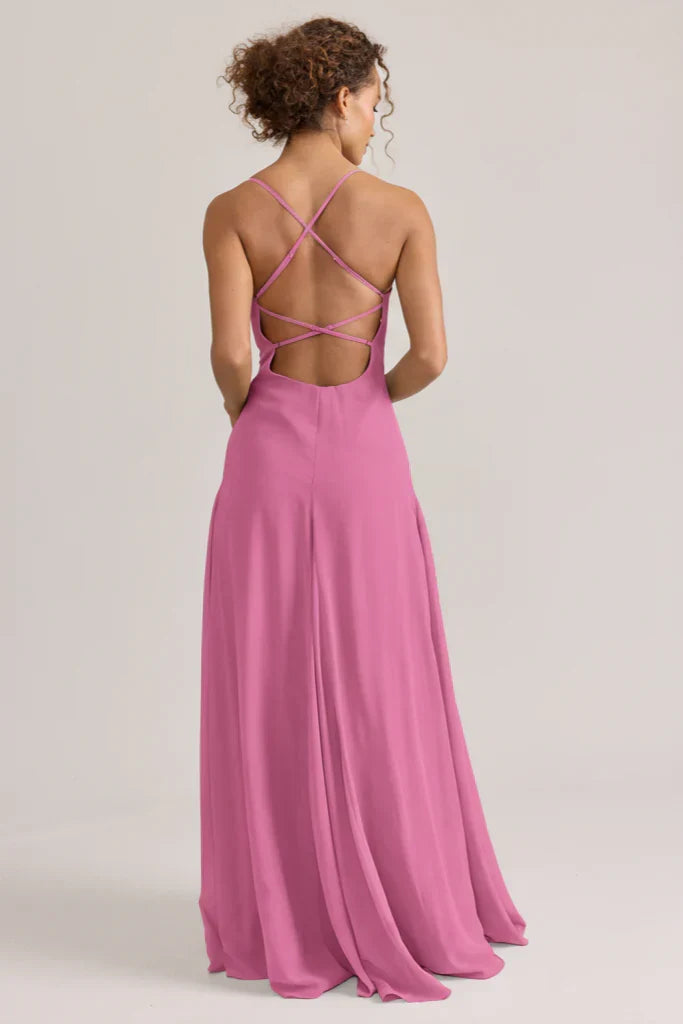 V-Neck Chiffon High Slit Wedding Gown - Chloe Dress
