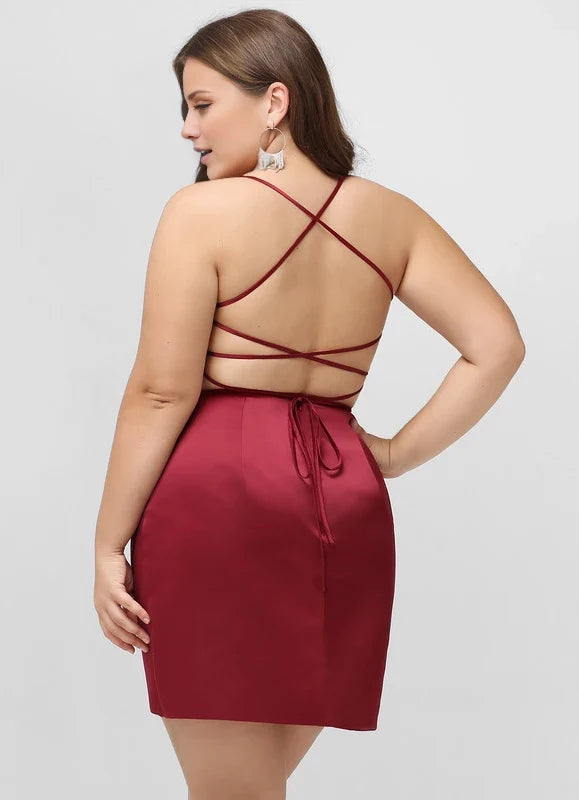 Bodycon Square Neck Lace Sleeveless Lace-Up Back Mini Homecoming Dress - Chloe Dress