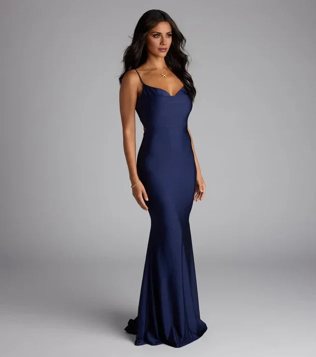 Mermaid V-Neck Sleeveless Open Back Floor-Length Evening Dress - Chloe Dress
