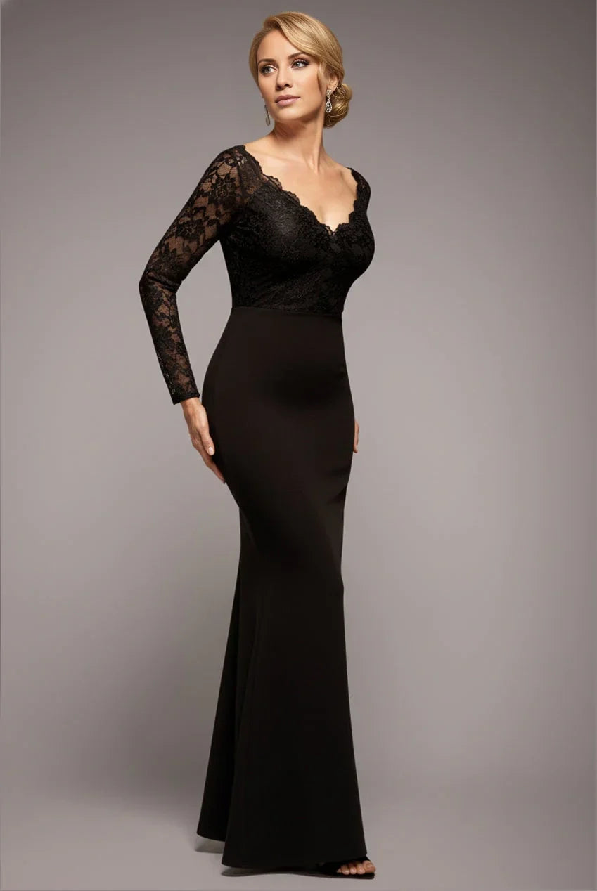 Mermaid V-Neck Lace Floor-Length Dress - Chloe Dress