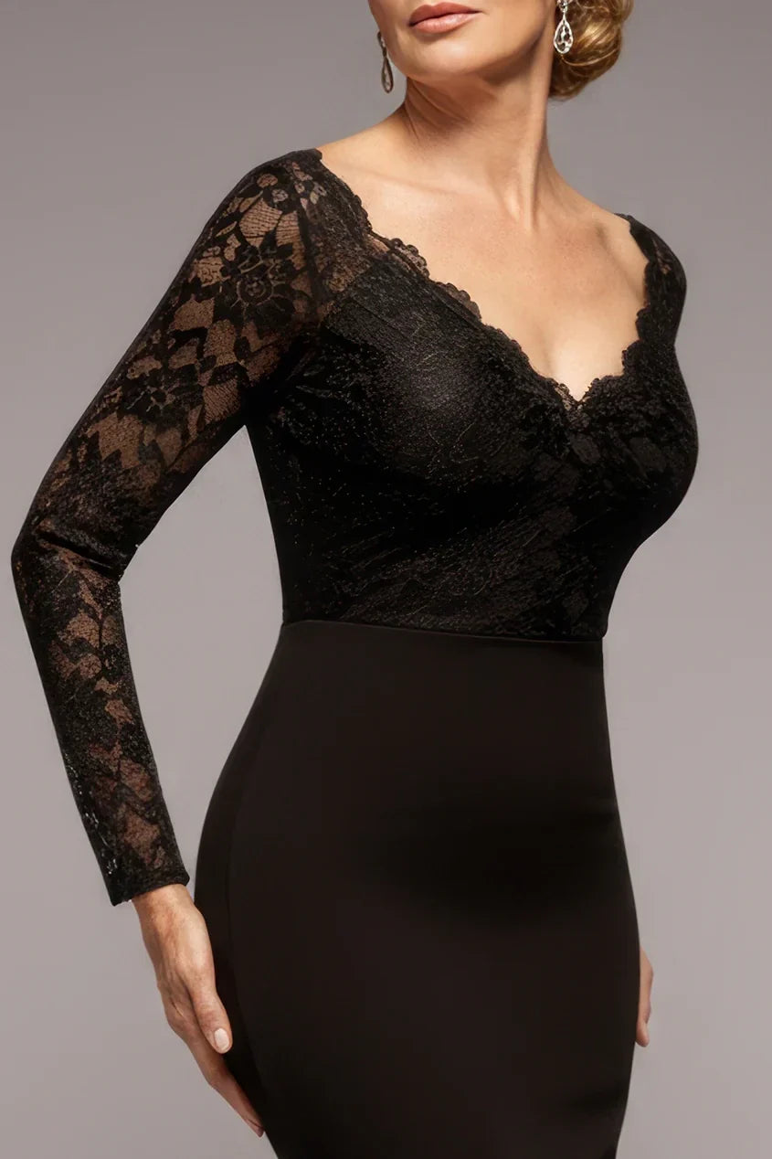 Mermaid V-Neck Lace Floor-Length Dress - Chloe Dress