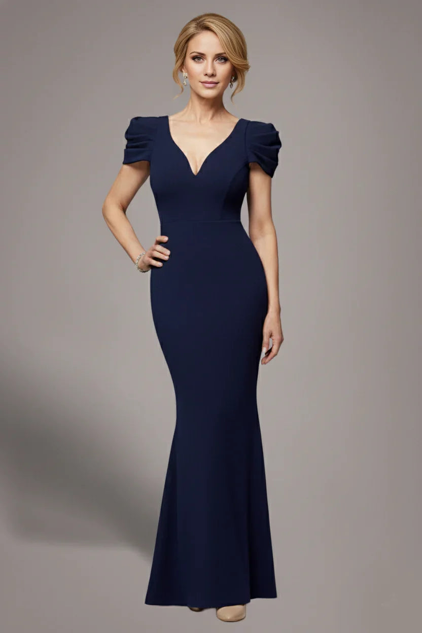 Mermaid V-Neck Puff Sleeve Floor-Length Dress - Chloe Dress