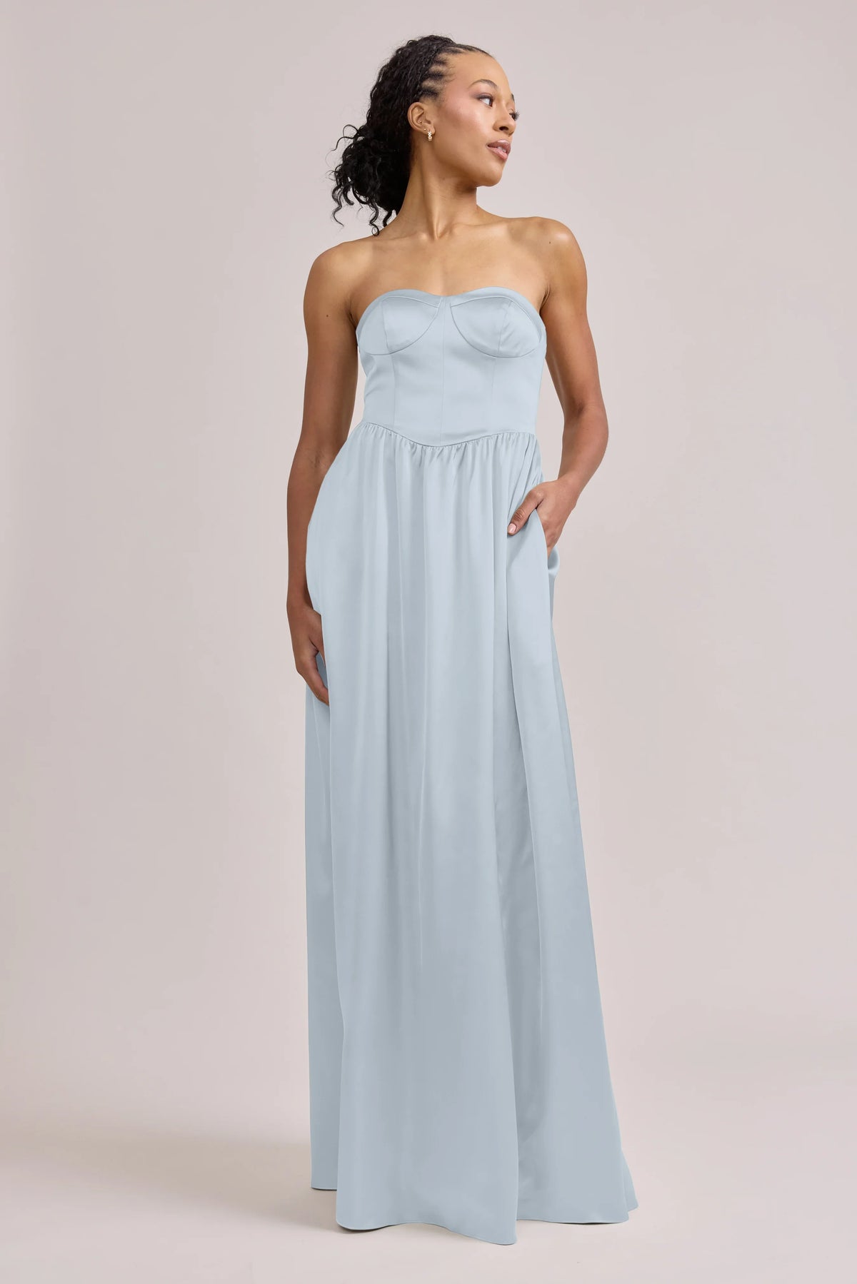 Sky Blue A-Line Strapless Satin Wedding Dress - Chloe Dress