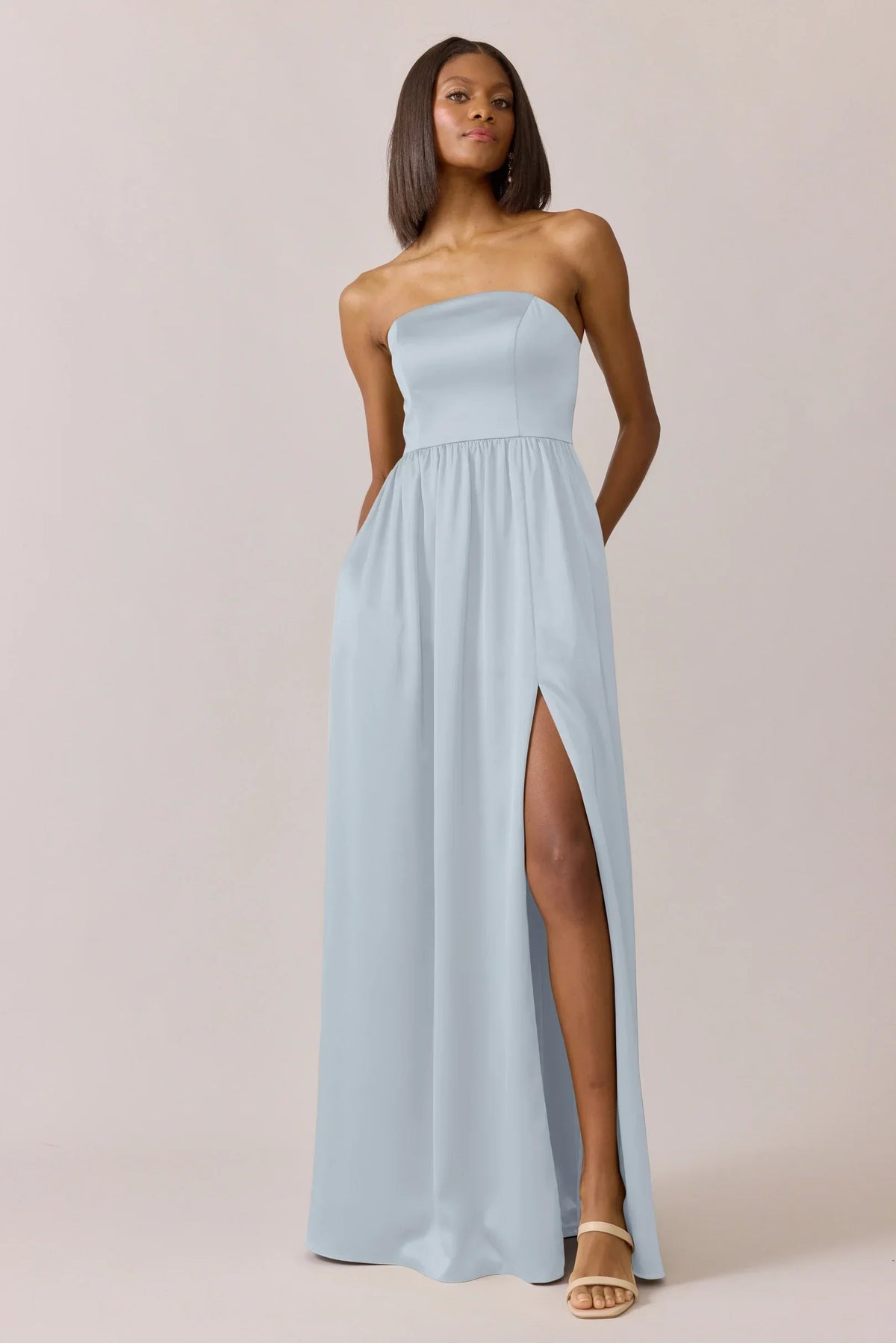 Sky Blue A-Line Strapless Satin High Slit Wedding Dress - Chloe Dress