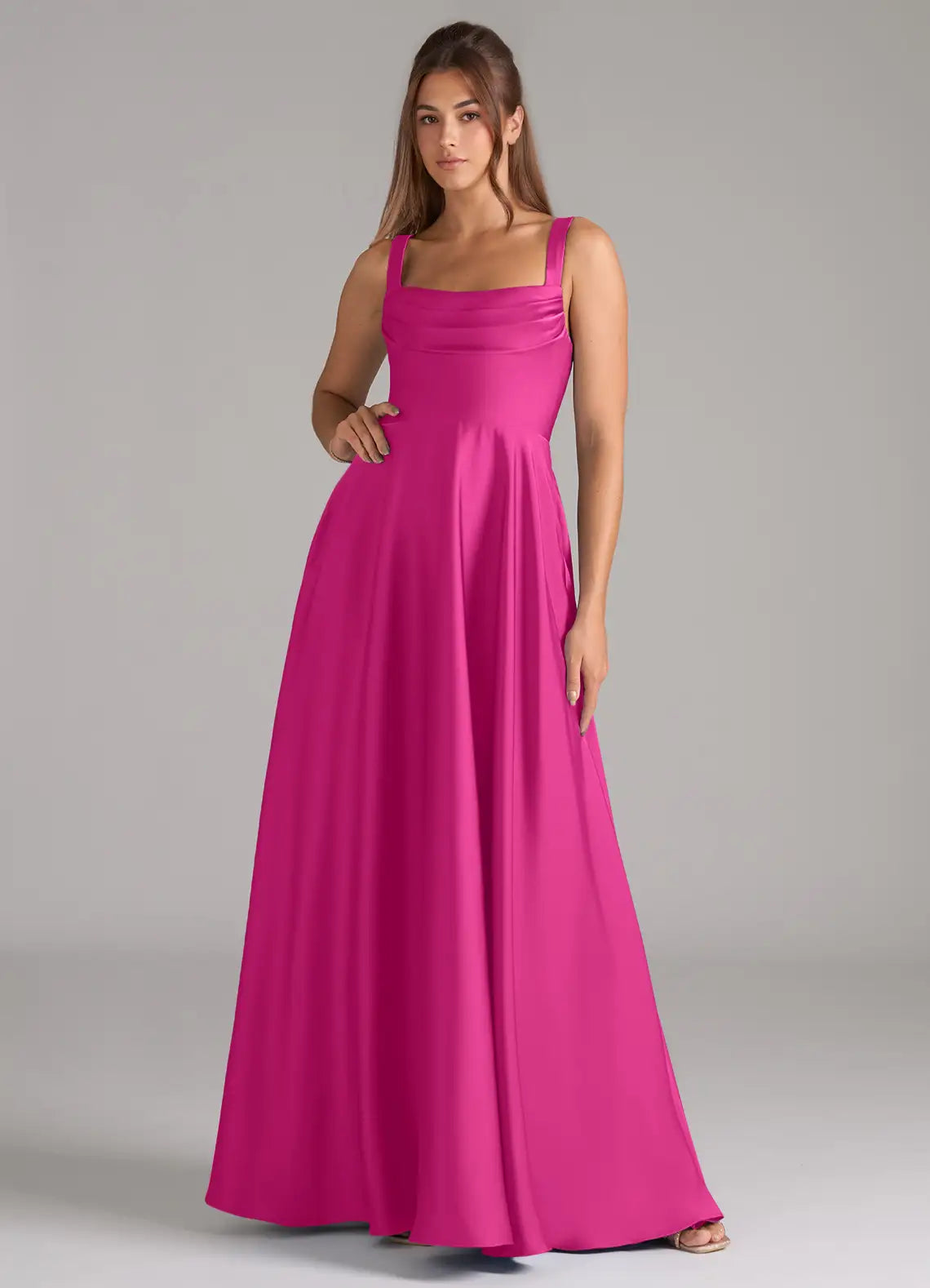 A-Line Square Neck Satin Open Back Wedding Dress - Chloe Dress