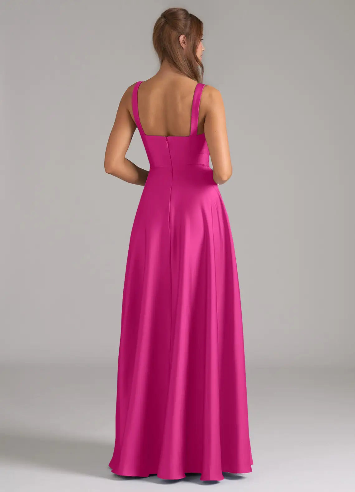 A-Line Square Neck Satin Open Back Wedding Dress - Chloe Dress