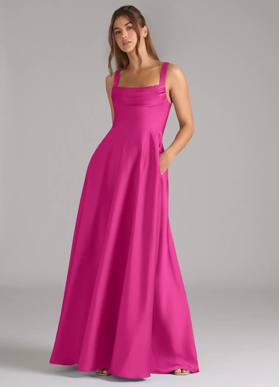 A-Line Square Neck Satin Open Back Wedding Dress - Chloe Dress