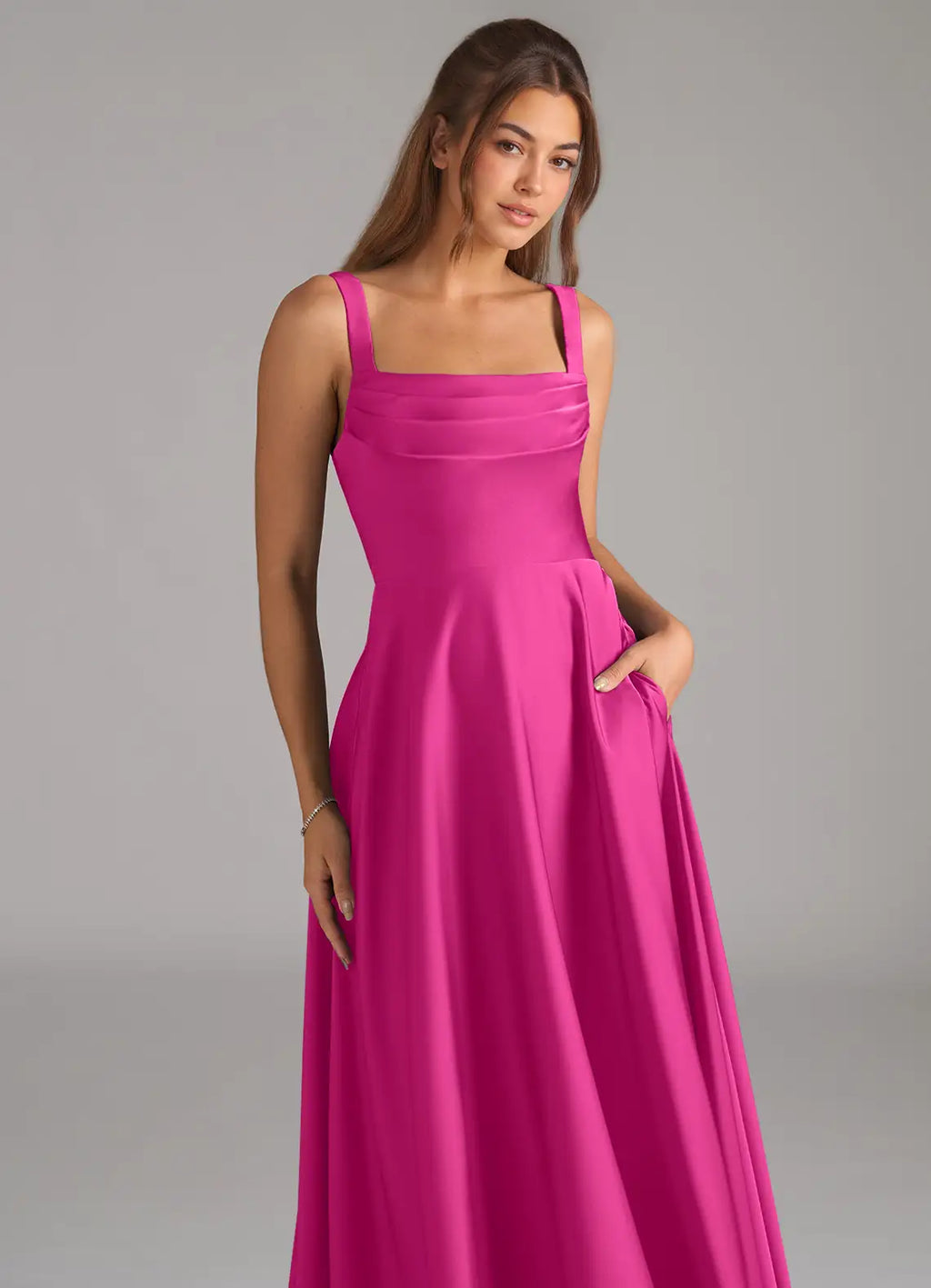 A-Line Square Neck Satin Open Back Wedding Dress - Chloe Dress