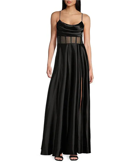 Illusion Satin Lace-Up Back Prom Dress - Chloe Dress