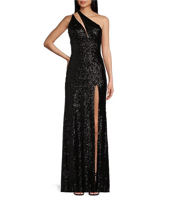 One-Shoulder Lace Lace-Up Back High Slit Prom Dress - Chloe Dress