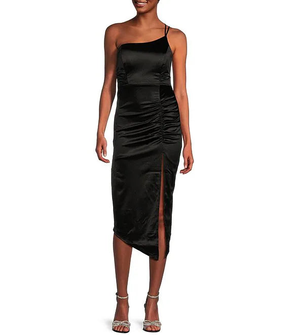 One-Shoulder Satin High Slit Prom Dress - Chloe Dress