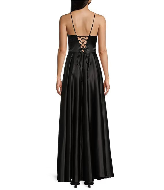 Illusion Satin Lace-Up Back Prom Dress - Chloe Dress