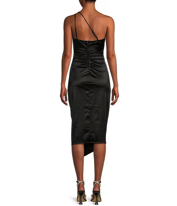 One-Shoulder Satin High Slit Prom Dress - Chloe Dress