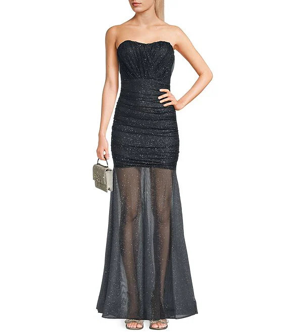 Strapless Sequin Pleated Prom Dress - Chloe Dress