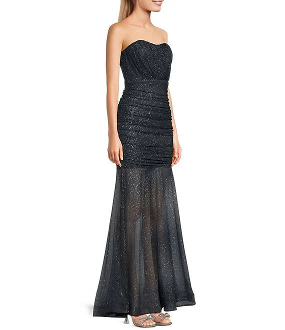 Strapless Sequin Pleated Prom Dress - Chloe Dress