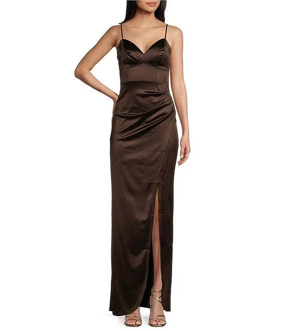 V-Neck Lace-Up Back High Slit Prom Dress - Chloe Dress
