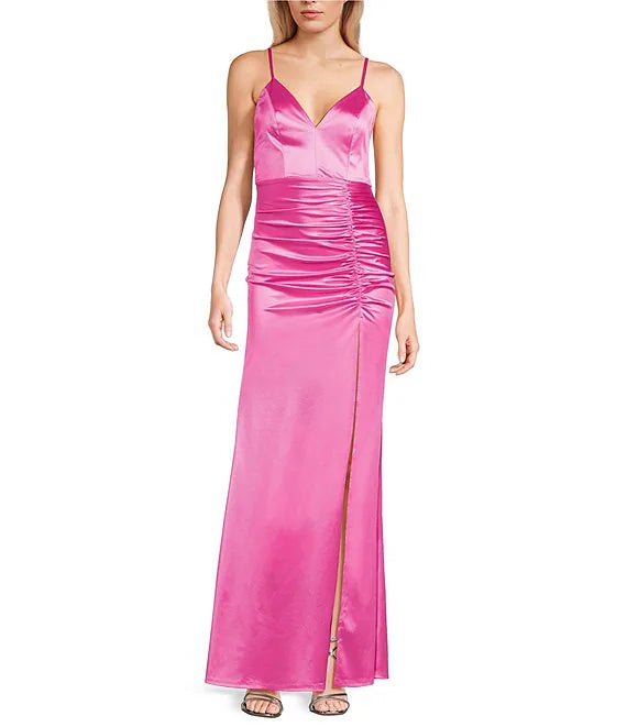 V-Neck Silk High Slit Prom Dress - Chloe Dress