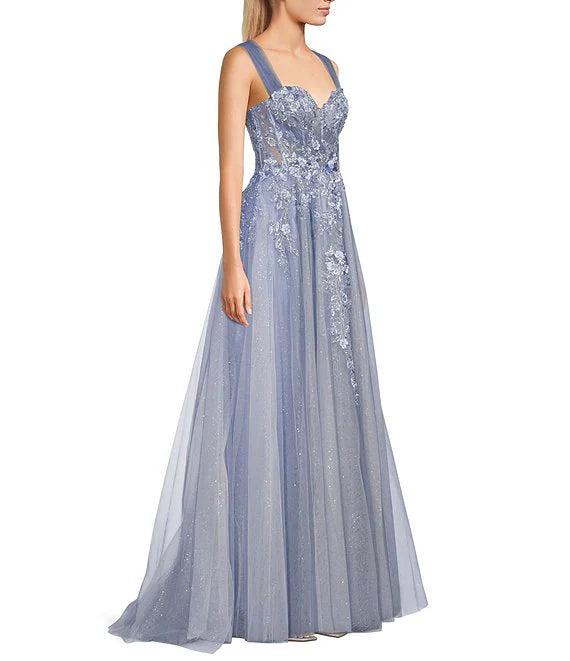 Mesh Lace-Up Back Beaded Evening Dress - Chloe Dress
