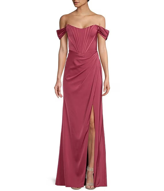 Off-Shoulder Lace-Up Back Prom Dress - Chloe Dress