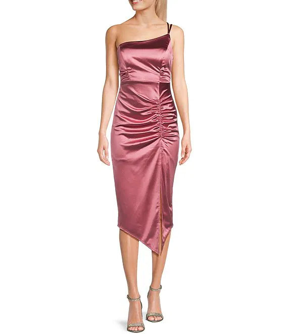 One-Shoulder Satin High Slit Prom Dress - Chloe Dress