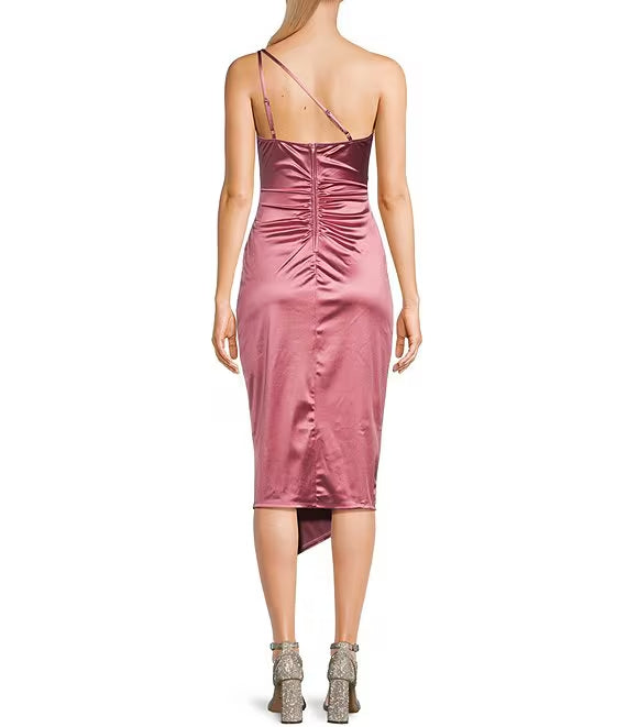 One-Shoulder Satin High Slit Prom Dress - Chloe Dress