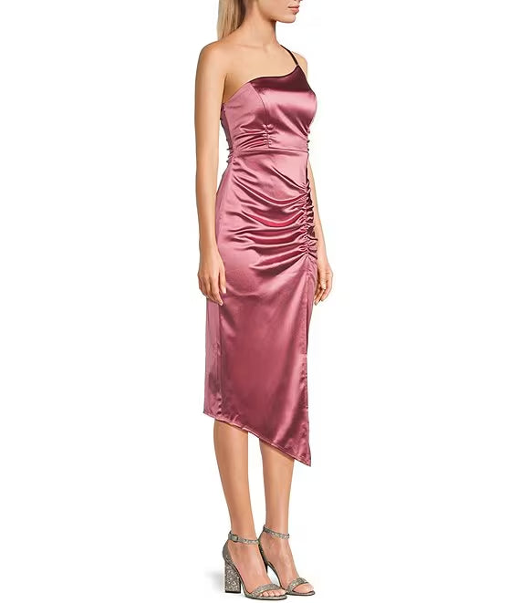 One-Shoulder Satin High Slit Prom Dress - Chloe Dress