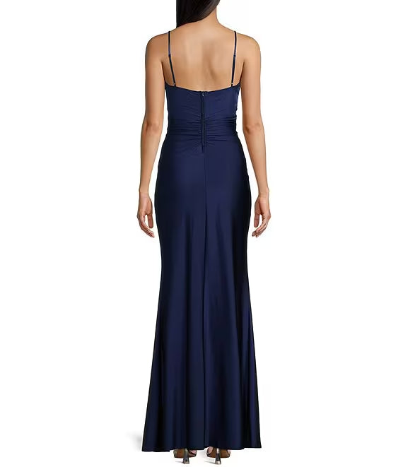 Square Neck High Slit Evening Dress - Chloe Dress