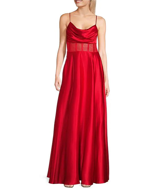 Illusion Satin Lace-Up Back Prom Dress - Chloe Dress