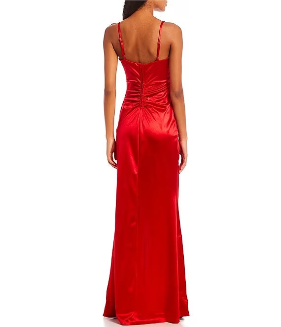 Square Neck Satin High Slit Prom Dress - Chloe Dress