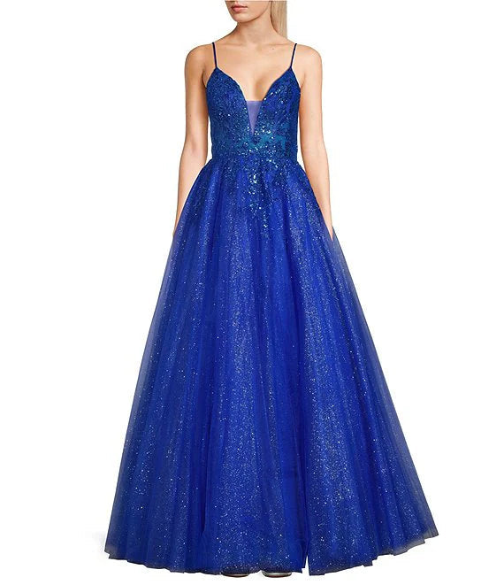 Illusion Lace-Up Back Embroidered Prom Dress - Chloe Dress