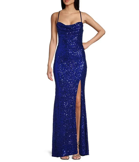 High Neck Sequin High Slit Prom Dress - Chloe Dress