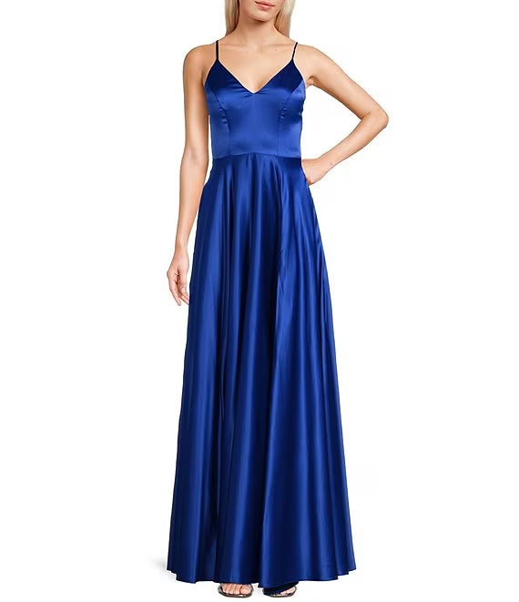 Princess V-Neck Satin High Slit Prom Dress - Chloe Dress