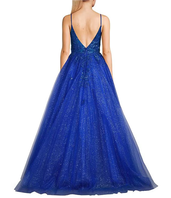 Illusion Lace-Up Back Embroidered Prom Dress - Chloe Dress