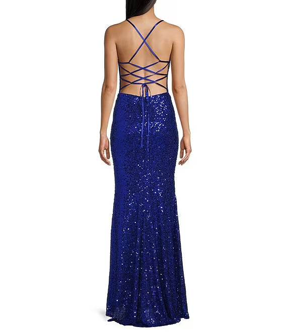 High Neck Sequin High Slit Prom Dress - Chloe Dress